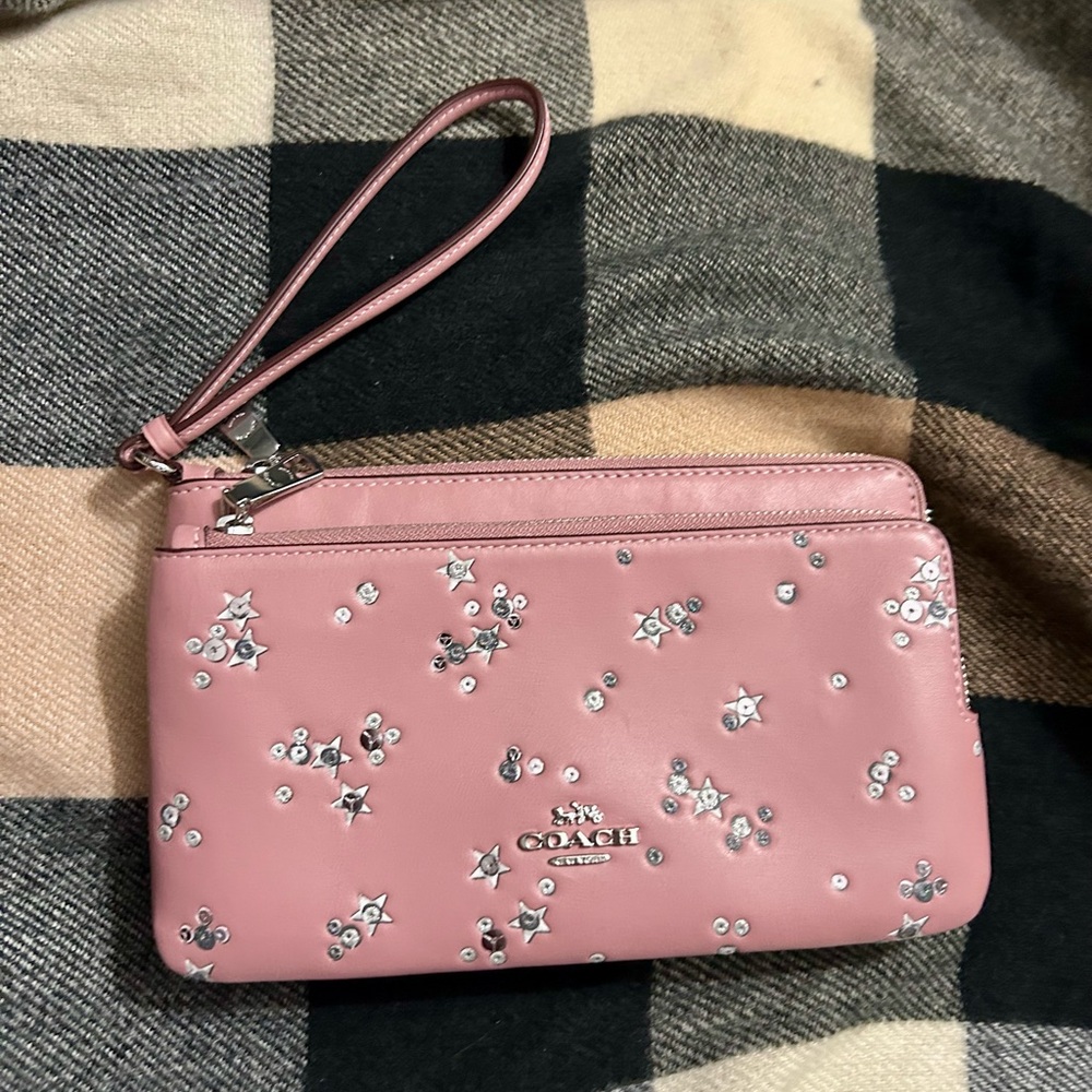 Coach Dusty Pink Large Double Zip Wristlet